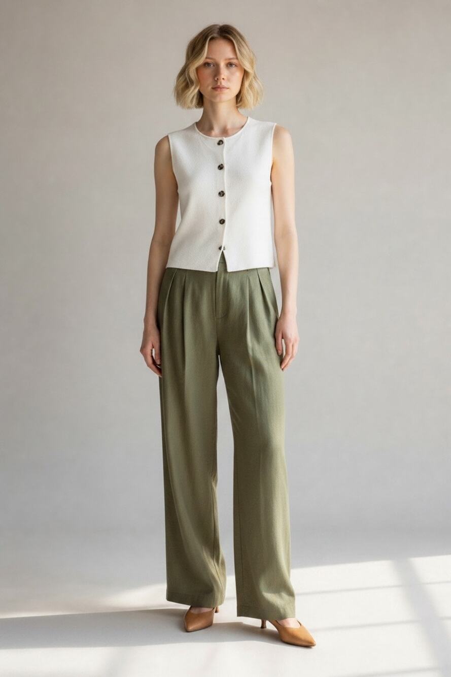 Minimalist  Quiet Luxury White Button-Front Knit Vest Sweater Shell New M